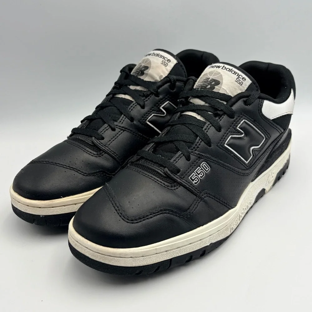 New Balance 550 Mens Size 11 Black White Leather Sneakers Panda BB550SV1 Low Top